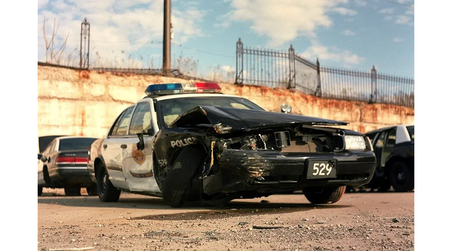 police car damaged